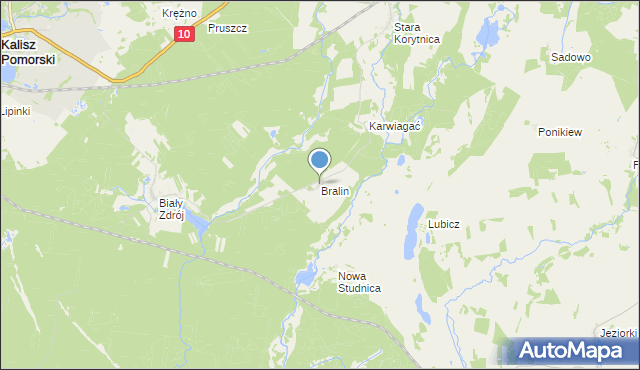 mapa Bralin, Bralin gmina Kalisz Pomorski na mapie Targeo